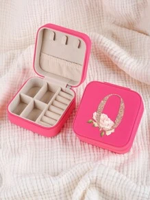 1pc Caixa de joias rosa com flores rosas, caixa de joias de viagem da moda com letras de ouro rosa, caixa de joias de viagem de presente personalizada, presentes de aniversário para mulheres, presentes de Natal para meninas adolescentes, iniciais, caixa de joias de viagem A-Z