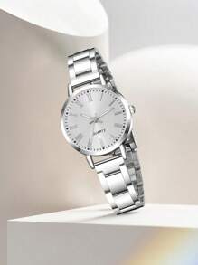 2 件银色合金表带女士手表套装时尚简约石英表手链套装适合日常服装搭配 - 銀色 - 查看 3