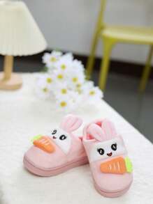 1 双卡通儿童拖鞋，保暖室内防滑厚底家居鞋，适合睡衣和家居服，秋冬季 - 粉色 - 查看 4