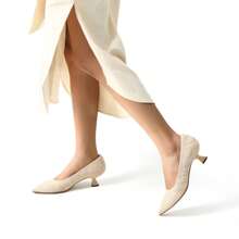 Women's Pointed Toe Kitten Heels Work Pumps Comfortable Knitted Closed Toe Dressy Wedding Shoes - 杏色 - 查看 7