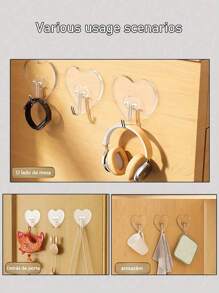 1,5,10,20 piezas Ganchos de pared transparentes y resistentes - Fácil de instalar, sin necesidad de perforar, ganchos de plástico con diseño de corazón para la cocina y el baño, de vuelta al colegio