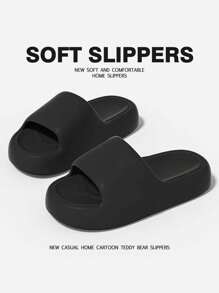 Women's Comfortable Soft Fashionable All-Match Black Thick Sole Non-Slip Odor-Resistant EVA Bathroom Slippers, Casual Home Slides