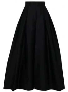 UREREM Women's Urban Casual Summer Loose Fit Pants - Waistband-Less Wide Leg Pants, 120G Woven Fabric - Black - View 2