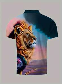 [时尚版型老虎衬衫] 舒适时尚版型 3D 印花老虎衬衫 - 男士休闲高尔夫网球衬衫 - 男士服装 - 彩色 - 查看 2