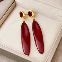 1 Pair Asymmetrical Burgundy Elegant Luxurious Water Drop Design Earrings - Burgundy - View 3