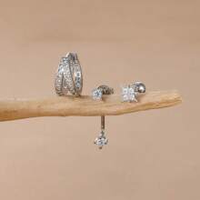 3 pièces Ensemble de boucles d'oreilles créoles en acier inoxydable pour femmes, plaqué or 18 carats, boucles d'oreilles rondes Huggie avec zirconium en forme d'étoile, bijoux de mariage