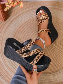 Stilvolle Leoparden-Muster Plateau-Sandalen mit Mehreren Riemen für Frauen