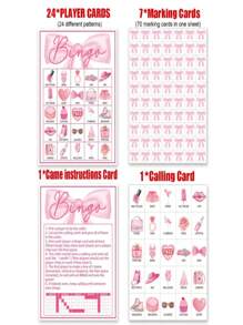 24 Stücke/Set Schleifen Bingo Spielkarten, Papier Kartensatz, Feiertags-Themen Tee Party Tisch Spiel, interaktiver Gruppenspaß, ideales Feiertags-Geschenk, Familienspielabend, Feiertags-Deko Elemente, Bingo Zubehör, geeignet für Mädchen-Treffen, Spiel für Freunde und Familie, interaktives Spiel, Feiertags-Spiel, Geburtstagsgeschenk