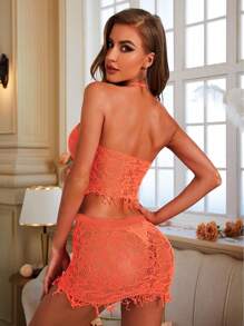 Sexy Lingerie Underwear New Sling Jacquard Openwork Sexy Bikini Net Bikini Cover-Up - Orange - View 2