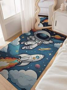 Tappeto da pavimento rettangolare in velluto di cristallo con motivo a astronauta cartoni animati, adatto per studio, soggiorno, camera da letto, cucina, balcone e uso interno/esterno. Facile da pulire, aspetto accattivante, motivo spaziale, colori vivaci, design adorabile ed elegante. Tappeto, decorazione camera da letto, decorazione per la casa, decorazione della stanza, piccolo tappeto, coperta, tappeto da esterno, tappeto da giardino, tappeto per il soggiorno