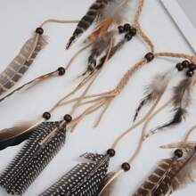 1pc Beige Boho Style Feather Headband, Boho Feather Headpiece, Feather Hair Accessory, Festival Headpiece, Boho Feather Hair Extension, Women's Boho Feather Headpiece - Beige - View 3