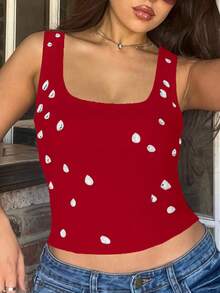 女士水钻装饰露背短款上衣，性感紧身