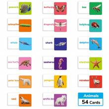 54 张儿童教育闪卡，词汇英文字母卡，早教 ABC 卡，双面生动插图图案，增强认知发展，英文字母识别，词汇积累，教具，蒙特梭利玩具，小学用品，亲子互动玩具，儿童开学礼物 - 彩色 - 查看 5