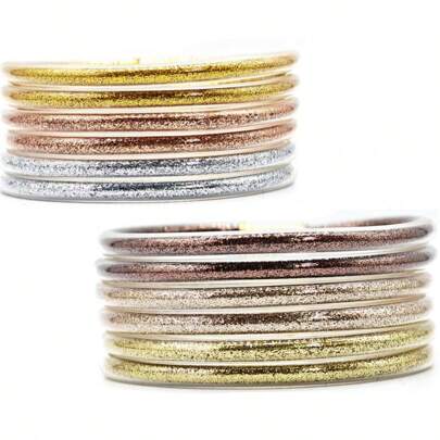 6 Peças Bracelete Bangle de Gelatina de Cores Metálicas Mistas