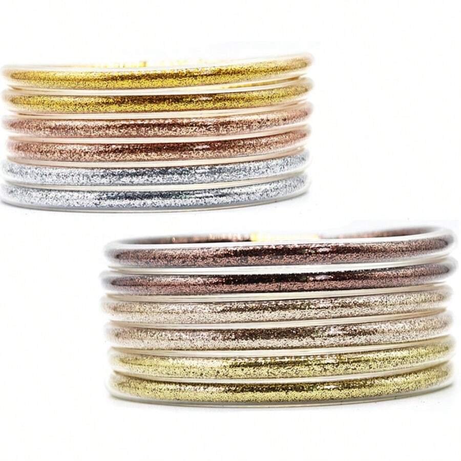 6pcs Mixed Metal Color Jelly Bangle Beacelet