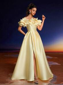 Anymoon Elegant 3D Hand Floral Formal Evening Dress, Suitable For Formal Dances, Parties And Events, Party Dress, Wedding Guest Dress, Gown