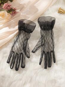 一套精美礼帽和蕾丝手套，20年代50年代风格，小圆帽，鸡尾酒会/下午茶会头饰，带面纱，适合女孩和女士，情人节礼物 - 黑色 - 查看 3