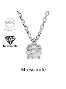 2025 Nowy 925 Srebrny Naszyjnik z Moissanite 0,5CT, Minimalistyczny Delikatny Naszyjnik z Czterema Pazurami, Uniwersalny i Układalny Design