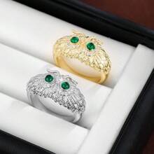 1 件可爱猫头鹰设计方晶锆石镶嵌女士戒指 - 彩色 - 查看 8