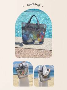 1pc Travel Beach Bag Toiletry Kit Handbag Outdoor Swimming Mesh Storage Tote Bag Portable Outdoor Storage Bag Suitable For Beach, Swimming, Camping, Hiking - Black - View 7