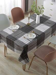 1 Piece Tablecloth With Geometric Pattern,140x220cm,Stain- And Water-Resistant Polyester,PVC And Non-Woven Fabric Tablecloth Printed In Black And White, Suitable For Kitchen, Living Room, Parties, Waterproof, Oil-Proof, Washable, Dust-Proof, To Decorate The Kitchen And Dining Table,Easy To Clean And Use,Rectangular Tablecloth,Modern Decoration For Dining Table, Tablecloth
