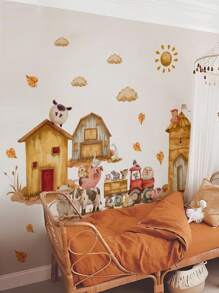 1st/1set2st/1set3st Boerderijdieren Schapen, Kuikens, Wolken Muurstickers, Decoratief voor Slaapkamer, Woonkamer, Studeerkamer, Keuken