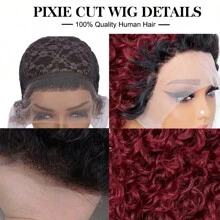 Pixie Cut Curly Human Hair Wigs Ginger 350 Short Curly Lace Front Human Hair Wigs For Women 6 Inch 13x1 Transparent Lace Frontal Wigs Water Wave Dark Rooted To Ginger Orange Color - 1B/99J - View 4