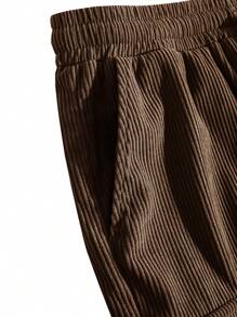 男士时尚经典灯芯绒工装短裤，多口袋设计，抽绳，撞色设计，适合日常休闲、海滩、旅行、通勤、街头穿着，新款夏季短裤 - 棕色 - 查看 5