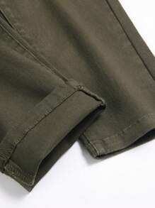 Jeans clásicos ajustados de tiro bajo con lavado azul para hombres, pantalones vaqueros de denim desgastado en color azul claro - Verde militar - Ver 7