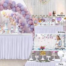 1 pièce Jupe de table jetable pour fête, convient pour les tables rectangulaires ou rondes, nappe résistante aux plis avec bordure à volants, idéale pour les banquets, mariages, camping, anniversaires et présentoirs de cadeaux - Blanc - Voir 7