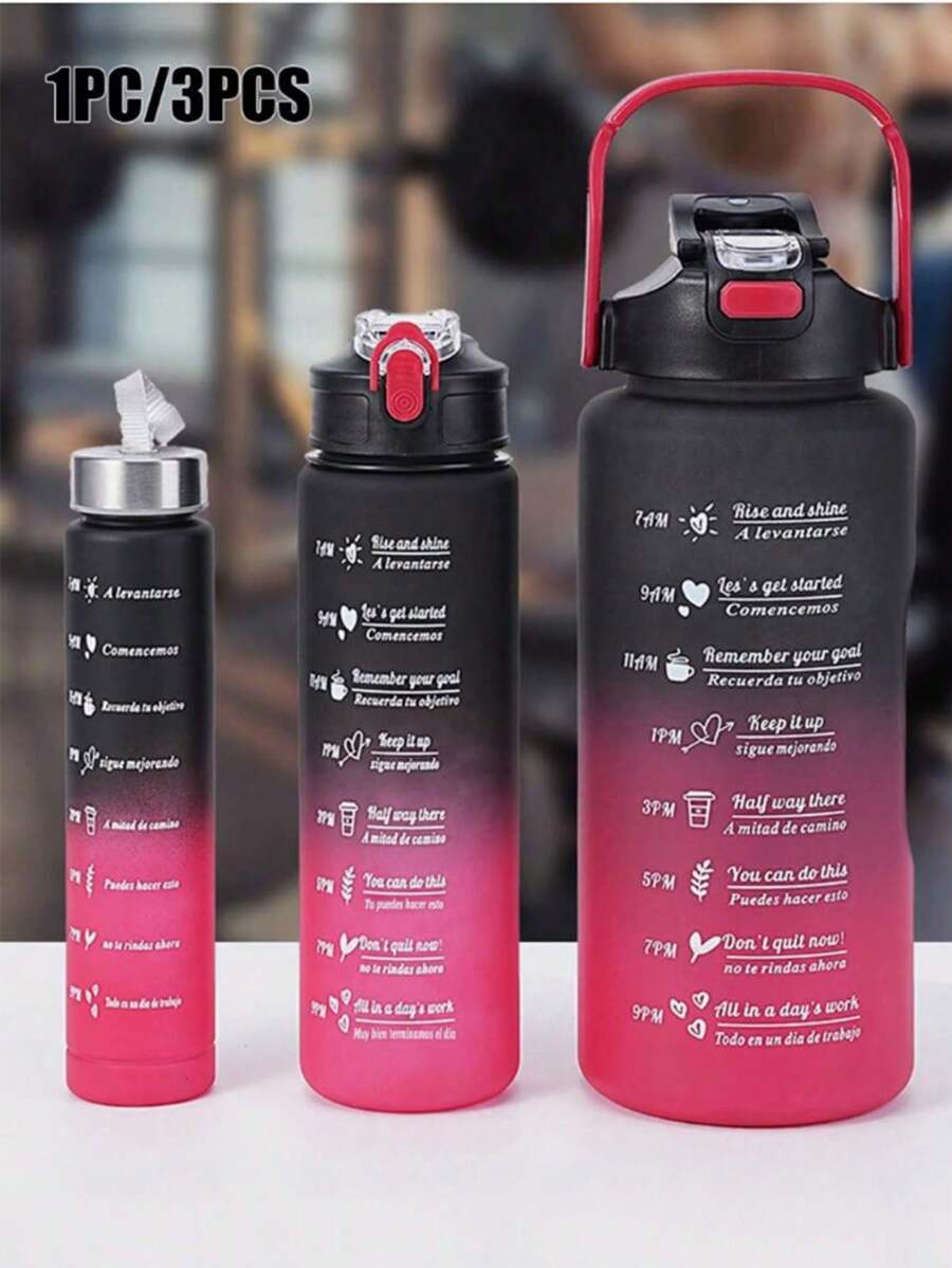 1pc, 300/800/2000ml Large Capacity Gradient Color Water Bottle, Portable Outdoor Travel Sport Straw Cup - Black and Red Gradient - View 1