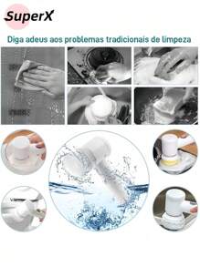 Escova Elétrica de Limpeza 5 em 1 Sem Fio Limpador Multiuso Prático Com Mais Duas Cabeças de Escova