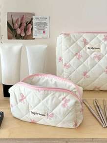 3-Piece Makeup Tool Storage Set 3-Piece Quilted Cute Style Cosmetic Bag Travel, College Dormitory, Bathroom Toiletry Bag Large Capacity Portable Cosmetic Bag Girls Gift Travel Essentials Holiday Essential Cosmetic Bag Beauty Makeup Bag