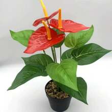 1pc Artificial Poinsettia Plant With Red Flowers And Green Leaves - Indoor/Outdoor Decor All Year Round, Suitable For Wedding, Garden, Home And Holidays - Pot Not Included, Holiday Accent, Decoration Plant, No Maintenance, Artificial Outdoor Floral
