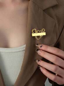 1pc Dancing Bear Customized Engraved Doctor Nurse Name Badge Brooch, Minimalist Stainless Steel Stethoscope Heart Design, Inlaid, Suitable For Daily Wear And Gifting, Applicable For International Nurses Day For Kids - Silver - View 6