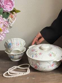 1pc French Retro Blue Rose Embossed Ceramic Cup, Saucer, Bowl, Serving Dish, Dinnerware, Dessert Plate
