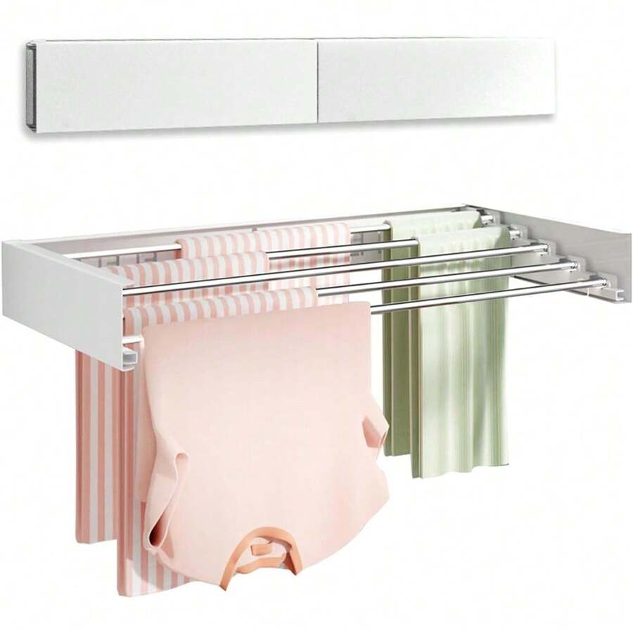 Wall Mounted Clothes Drying Rack Indoor, Retractable Towel Drying Rack, Space Saving, Invisible Drying Rack Clothing Collapsible For Hanging Clothes - 80CM - 查看 1