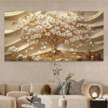 1 peça pôster botânico abstrato de flor branca, árvore dourada rica, quadros de parede modernos, pintura em tela, presente ideal para decoração de casa, decoração de quarto, itens de decoração de quarto, sem moldura, 50x100cm/19,68x39,37 polegadas