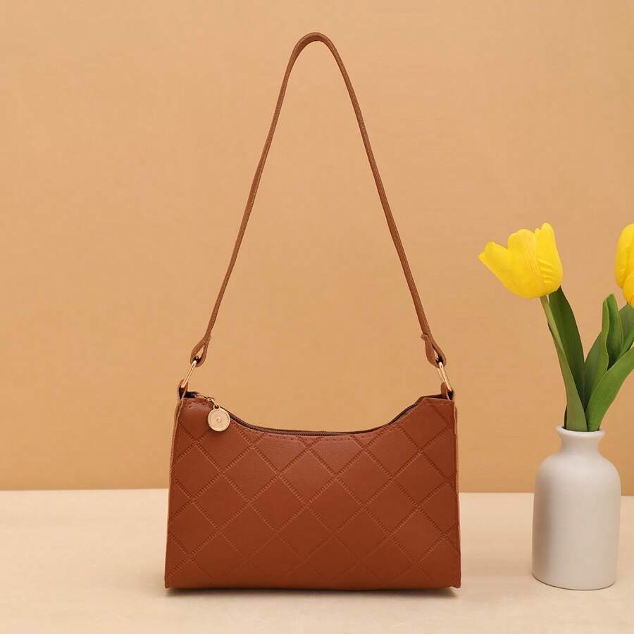 Casual Versatile Embossed Ladies Shoulder Bag For Everyday Wear - Brown - View 1