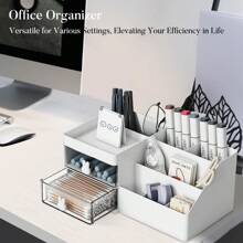 Makeup Organizer, Cosmetic Desk Storage Box With Drawers Skincare Organizers For Dressing Table, Countertop, Bathroom Counter, Vanity Holder For Brushes, Lotions, Lipstick, Perfume - trắng trong - Xem 7