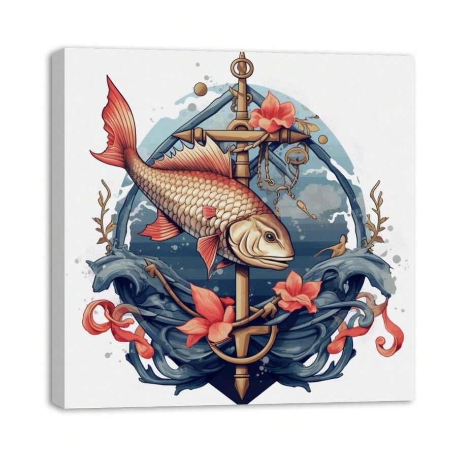 1 Piece Home Decor Wall Framed Canvas Fish Pattern Home Decor Framed Canvas Wall Art Paintings For Living Room - Canvas Framed Print Wall Artworks Bedroom Decoration Office Wall Decor