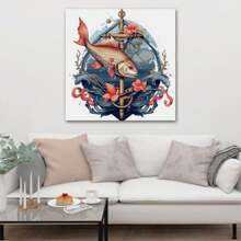 1 Piece Home Decor Wall Framed Canvas Fish Pattern Home Decor Framed Canvas Wall Art Paintings For Living Room - Canvas Framed Print Wall Artworks Bedroom Decoration Office Wall Decor