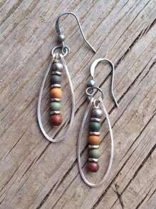 2 piezas Pendientes geométricos retro bohemios con cuentas de metal y piedras naturales multicolor para mujeres, fiestas, uso diario, regalo