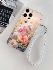 Ốp điện thoại hoa 1 chiếc, họa tiết hoa mẫu đơn tinh tế như sứ, dày dặn, chống sốc, được sơn vẽ tỉ mỉ, kèm vòng tay hạt cườm tự làm, phù hợp với các dòng Galaxy S25 16/16 Pro/16 Plus/16 Pro Max, 15 Pro Max, 13, phiên bản quốc tế, không phải phiên bản nội địa. - Nhiều màu - Xem 4