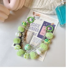 New Autumn/Winter Beaded Fuzzy Rings, Hand-Painted Pearl Double Chain Phone Strap, Car Key Chain, Bag Embellishment, Assorted Beaded Phone Charm