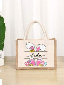 1pc Customized Name Canvas Bag, Easter Bunny Gift Bag, Easter Egg Storage Bag, Fashion Versatile Linen Bag For Beach Holiday, Wedding Party Favor Bag, Large Capacity Shoulder Tote Bag For Work And Daily Use, Suitable As Gift For Family, Friends, Christmas, Easter, Spring Festival, Mother's Day, Women's Day, Valentine's Day, Teacher's Day, Nurse's Day, Birthday - Multicolor - View 2