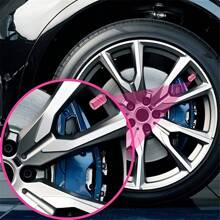4pcs Pink Aluminum Alloy Car Wheel Tire Valve Stem Caps, Hexagon Shape, Dustproof Waterproof, No Battery Included, Fit For Car, Motorcycle, Truck, Bicycle - Pink - View 3
