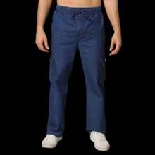 Khaki, Black, Beige Skate Twill Cargo Pants With Elastic - Rửa tối - Xem 2