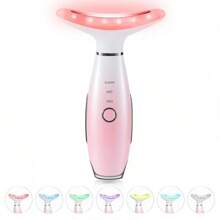 7 Color Neck Face Massager - Facial Massager Tool For Skin Care At Home, Vibrating Face Massager With Thermals, Galvanic Machines White - Pink - View 3