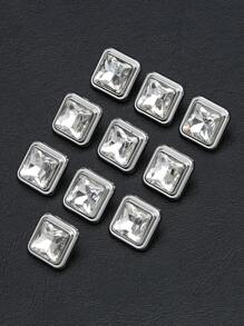8 pièces/set Boutons carrés en métal avec faux cristaux et pierres précieuses, polyvalents pour chemises, cardigans, pulls, vestes, décoration, artisanat DIY, couture, bijoux, sacs